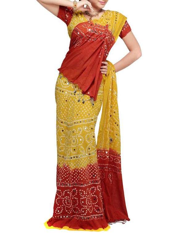 red & yellow cotton lehenga