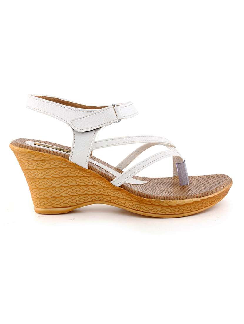 white leatherette wedges