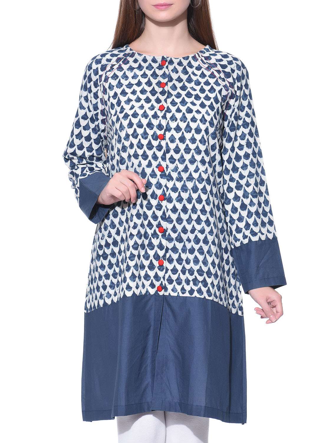 indigo and white cotton straight kurta