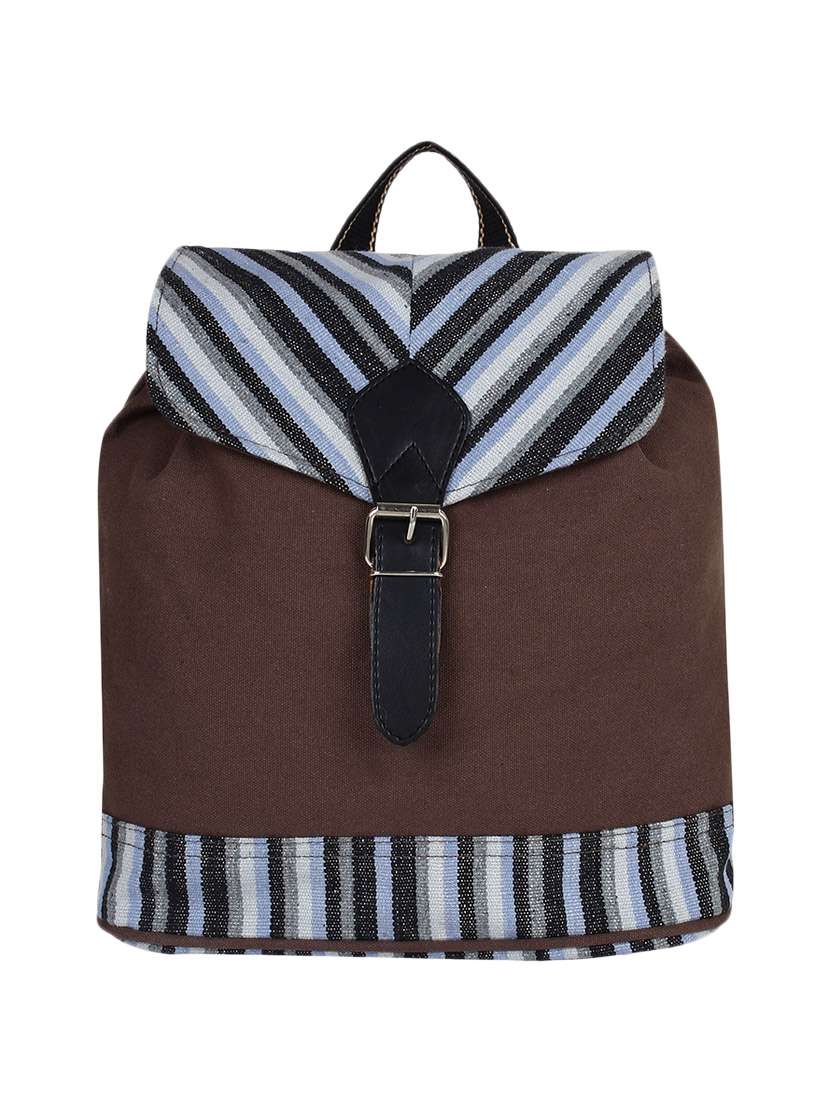 brown canvas printed backpack