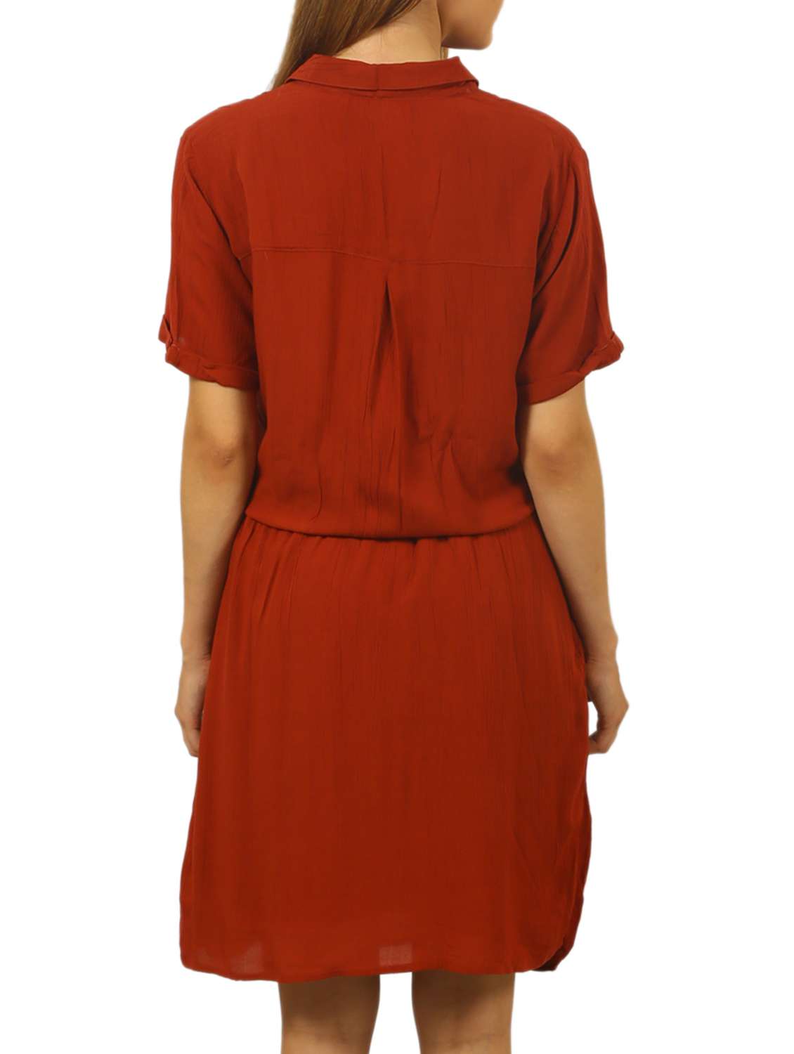 brick red rayon blouson dress - 12084226 -  Standard Image - 2