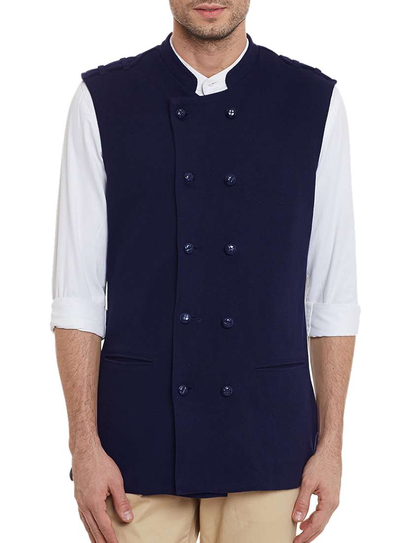 solid blue cotton nehru jacket