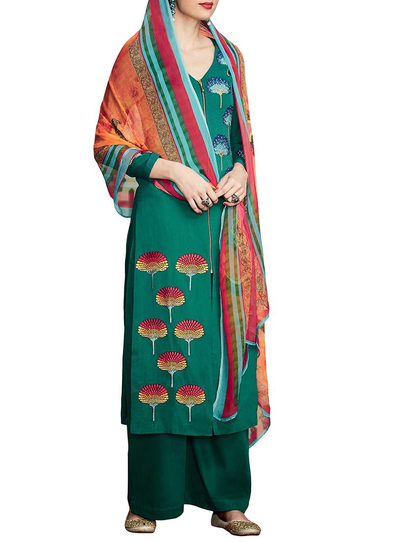 green cotton unstitched suit