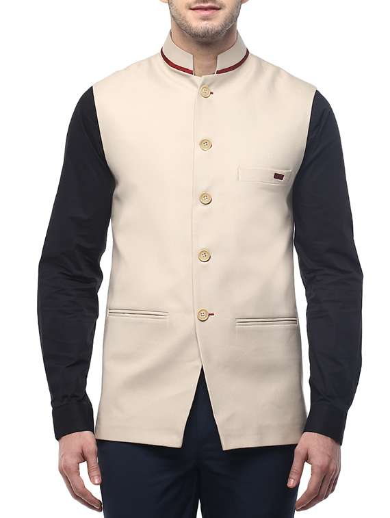 beige cotton nehru jacket