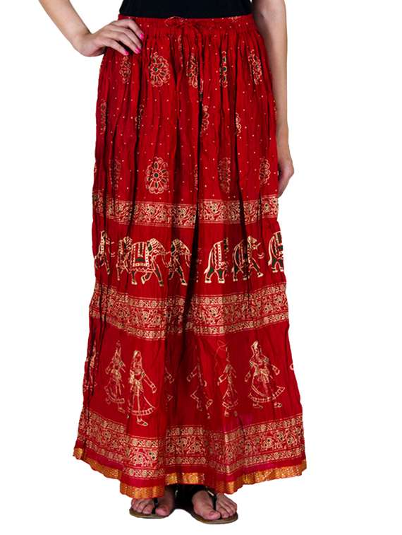 red cotton maxi skirt