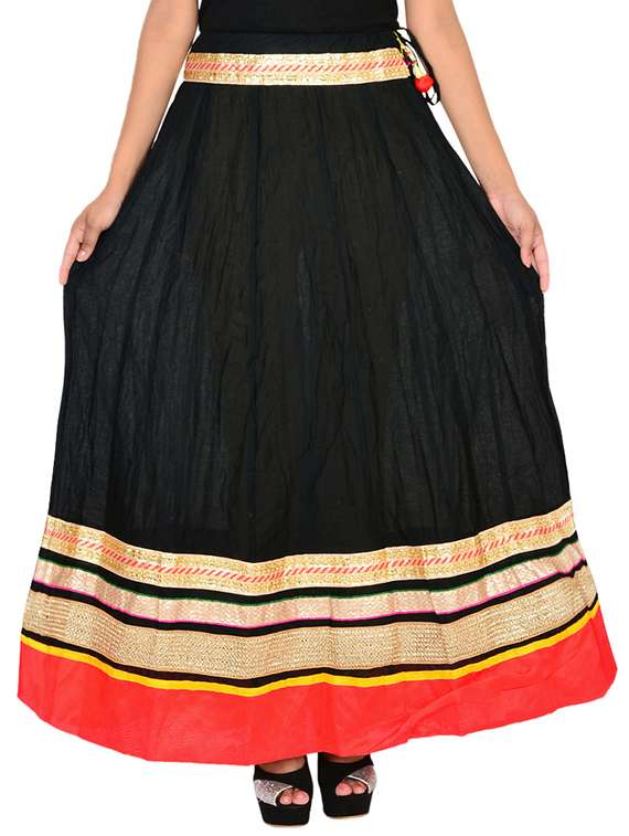 black cotton flared skirt
