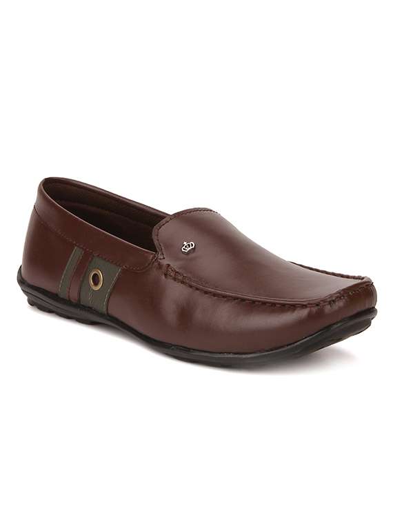 brown synthetic slip on loafers