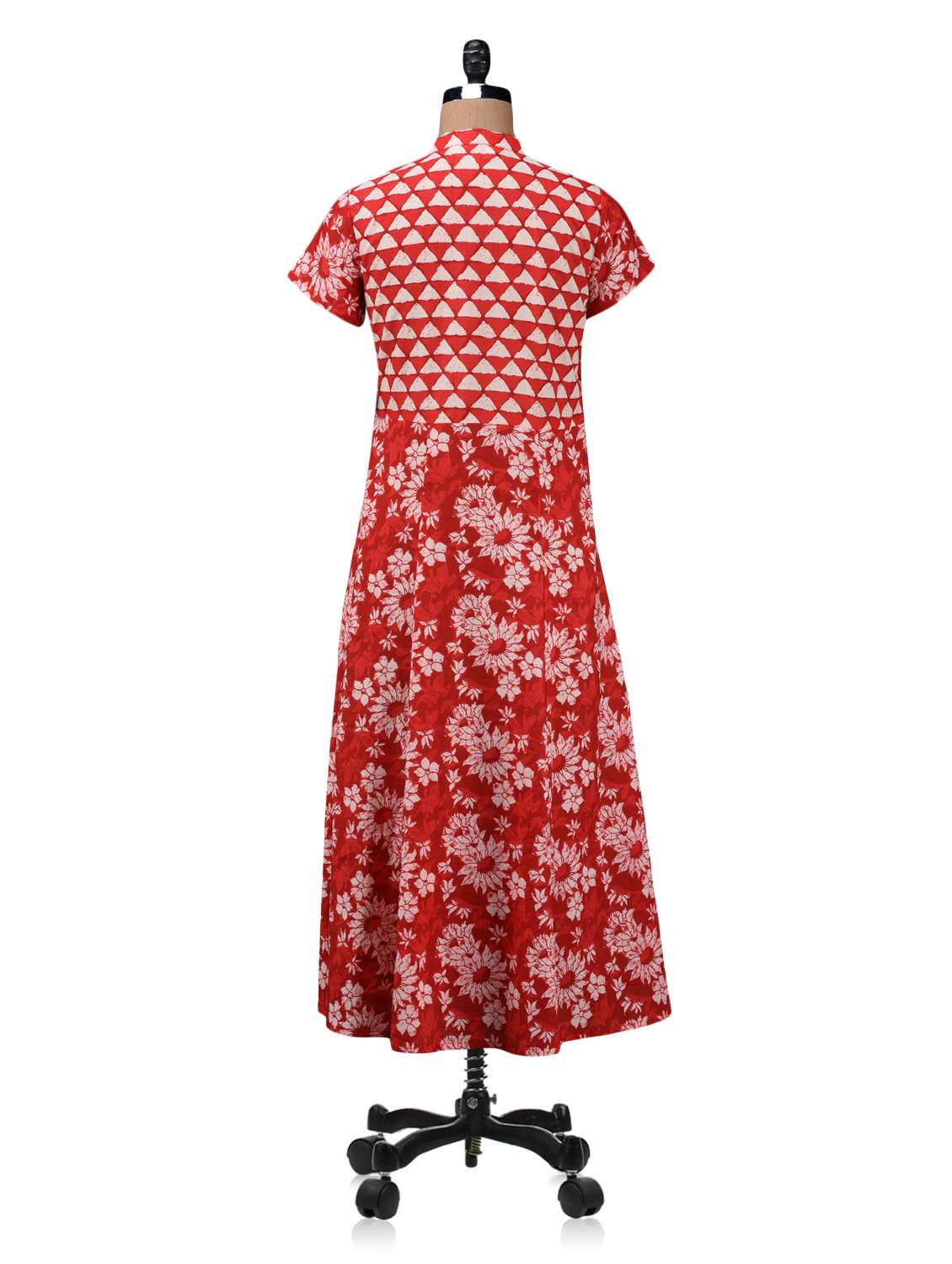 red embroidered printed cotton kurta - 1208869 - Standard Image - 2