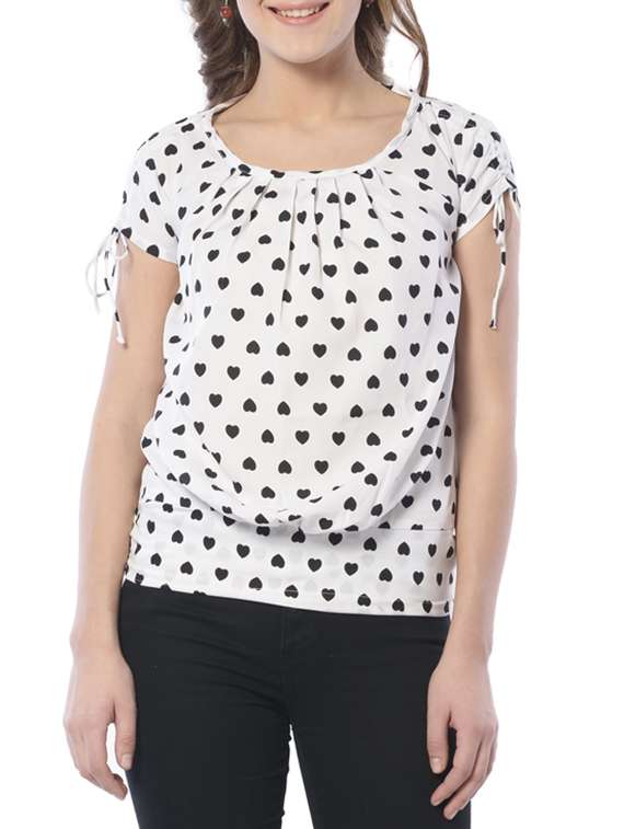 white printed crepe regular top