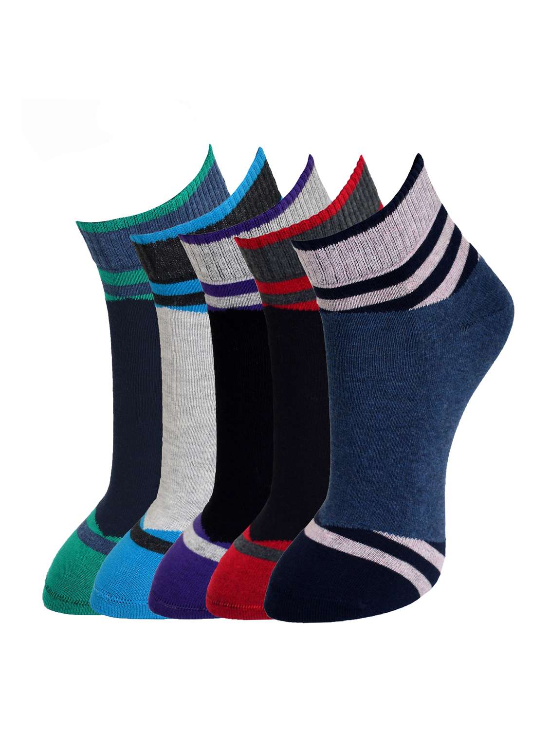 multi colored cotton socks, set of 5