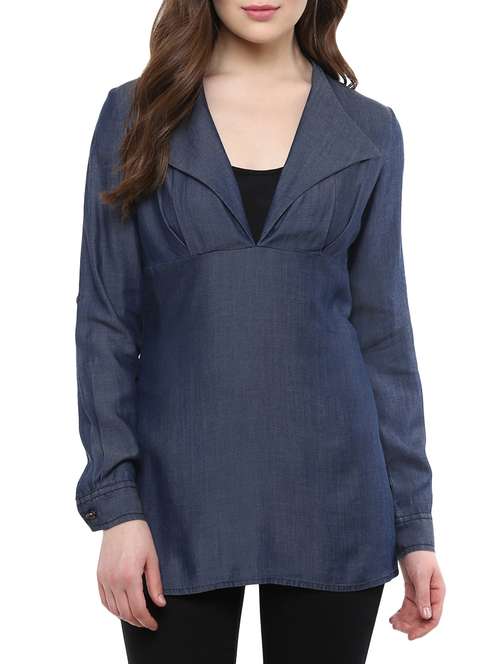 women's straight lapel neck top - 12089854 -  Standard Image - 0