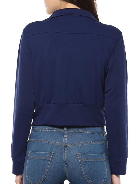 blue cotton crop jacket - 12095997 - Standard Image - 2