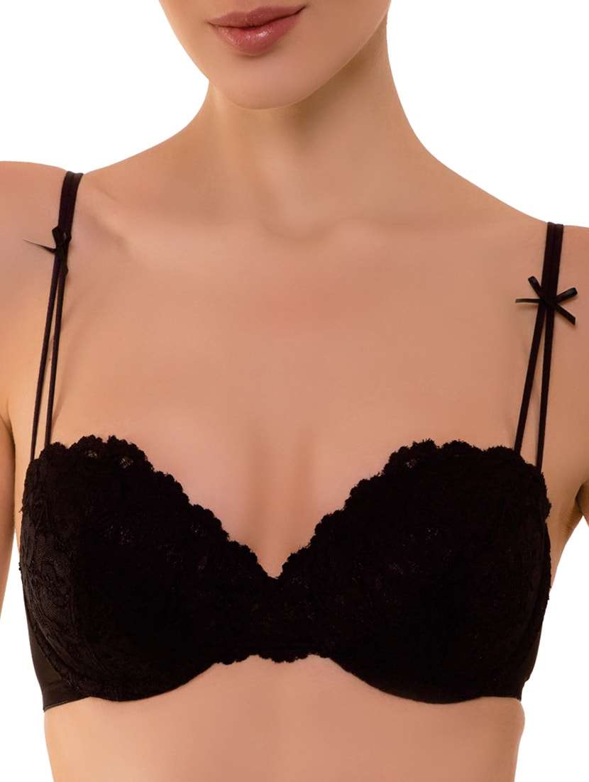 bow detail laced balconette bra
