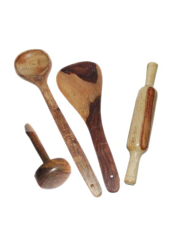 desi karigar wooden 2 ladles, 1 masher & 1 rolling pin
