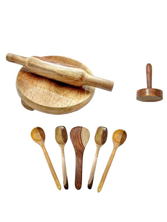 desi karigar wooden skimmers set with chkla belan and masher