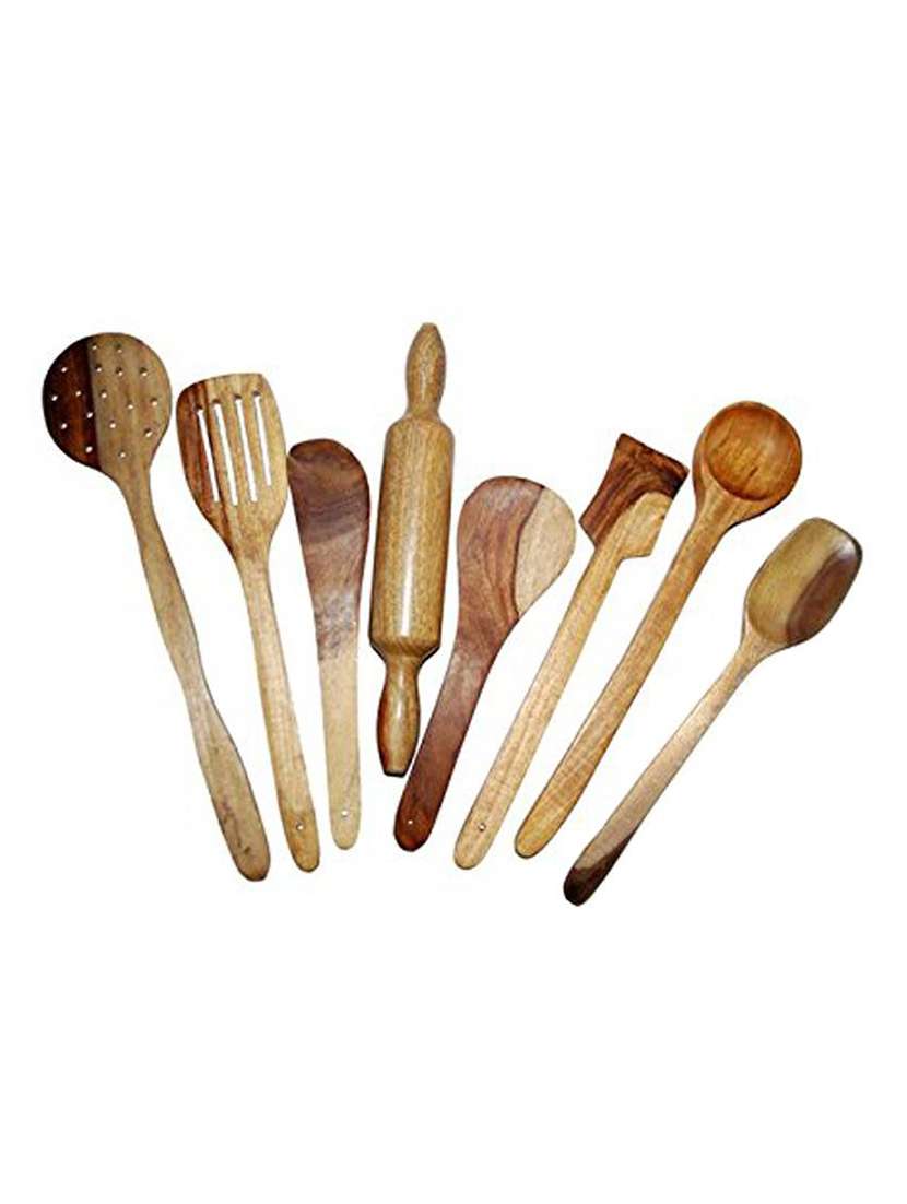 desi karigar wooden spoon set of 8 pcs/ wooden spatula, ladle & kitchen tools set - 12096688 -  Zoom Image - 0