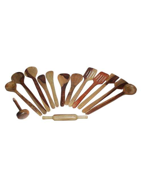 desi karigar wooden kitchen tools set of 14 - 12096695 - Standard Image - 0