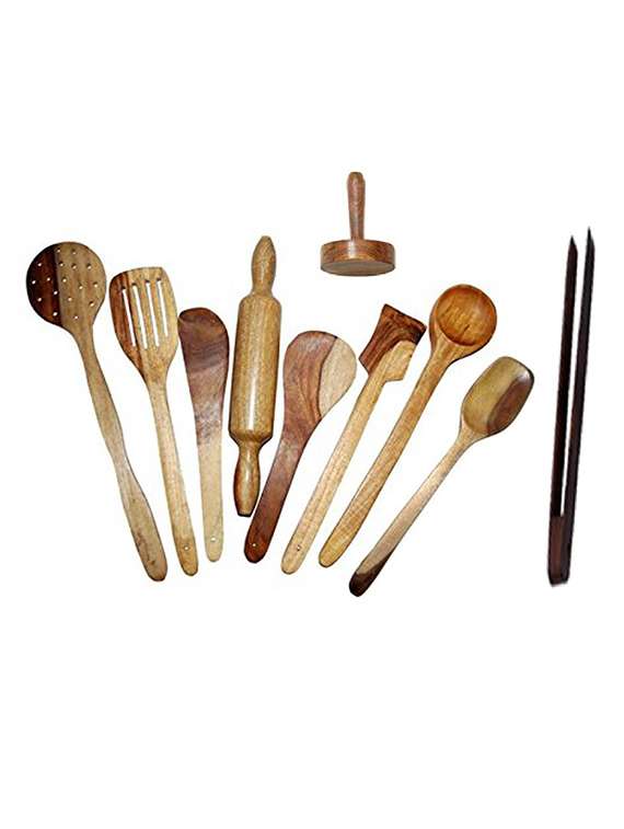 desi karigar wooden spoon set of 10 pcs/ wooden spatula, ladle & kitchen tools set