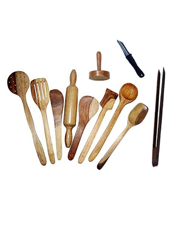 desi karigar wooden spoon set of 11 pcs/ wooden spatula, ladle & kitchen tools set