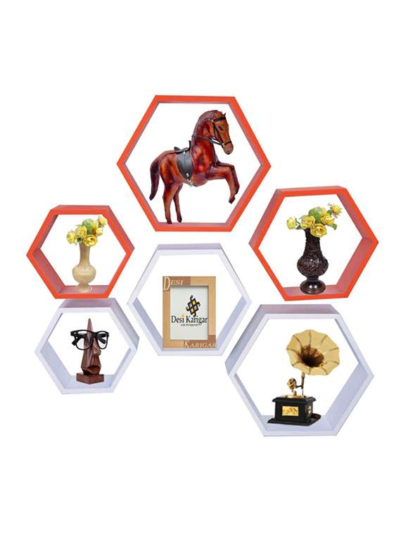  hexagon shape set of 6 wall shelves