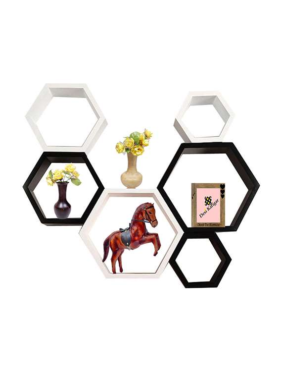  hexagon shape set of 6 wall shelves