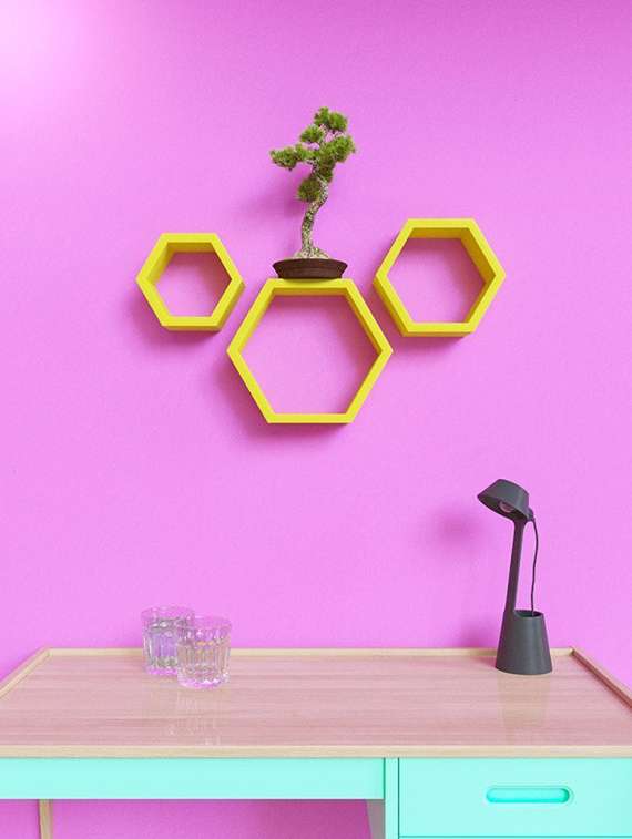  hexagon shape set of 3 wall shelves