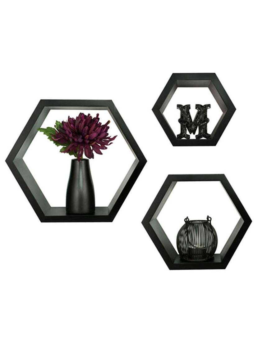  3 pcs hexagonal wooden wall shelf 