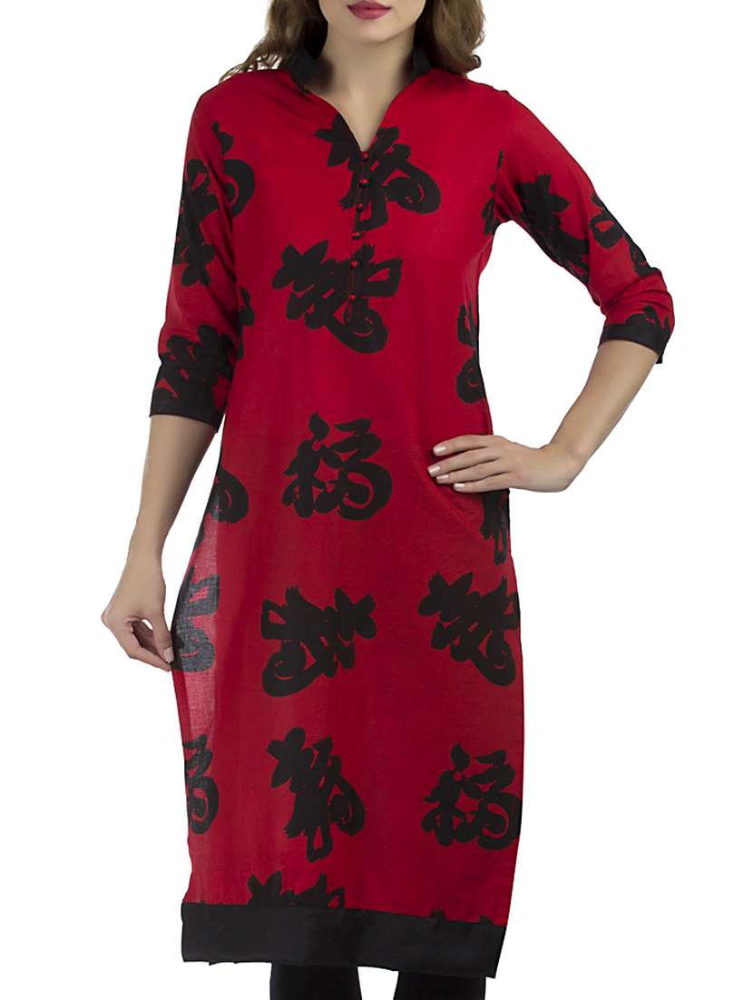 red cotton straight kurta