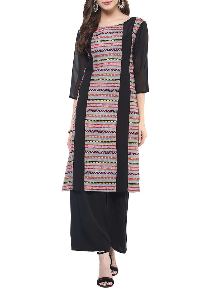 black synthetic straight kurta