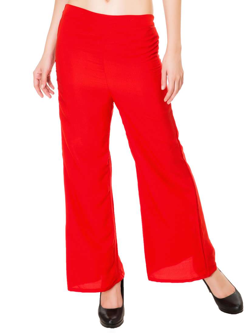 red polyester palazzos