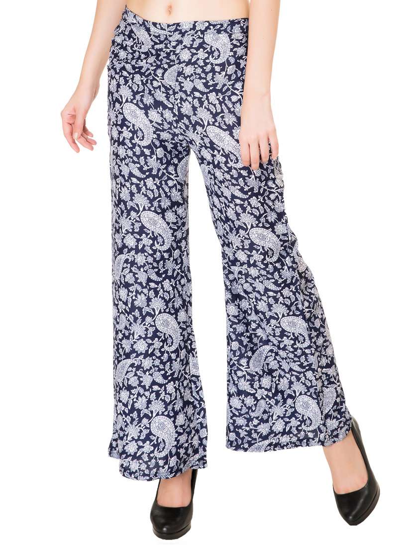 blue polyester palazzos - 12102135 -  Zoom Image - 0