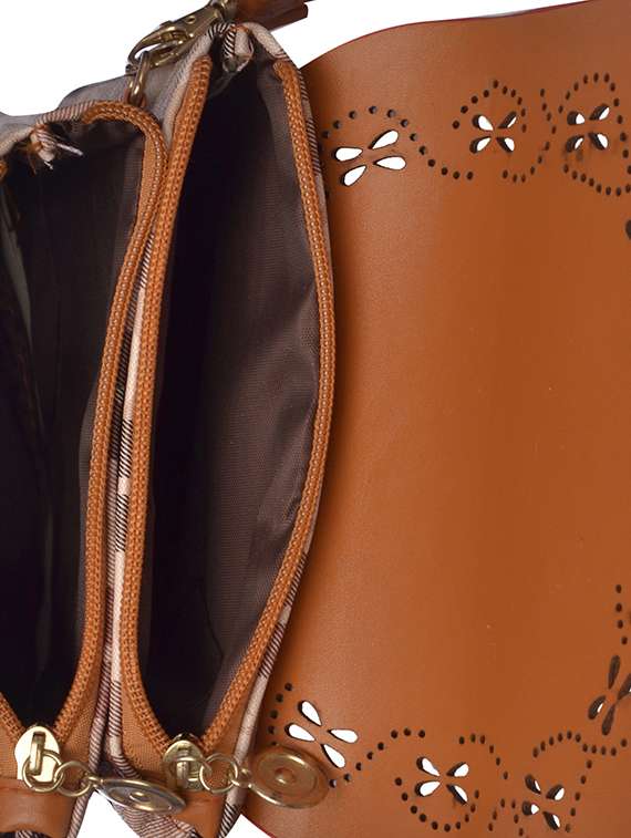 multi leatherette cutwork sling bag - 12106749 -  Standard Image - 2