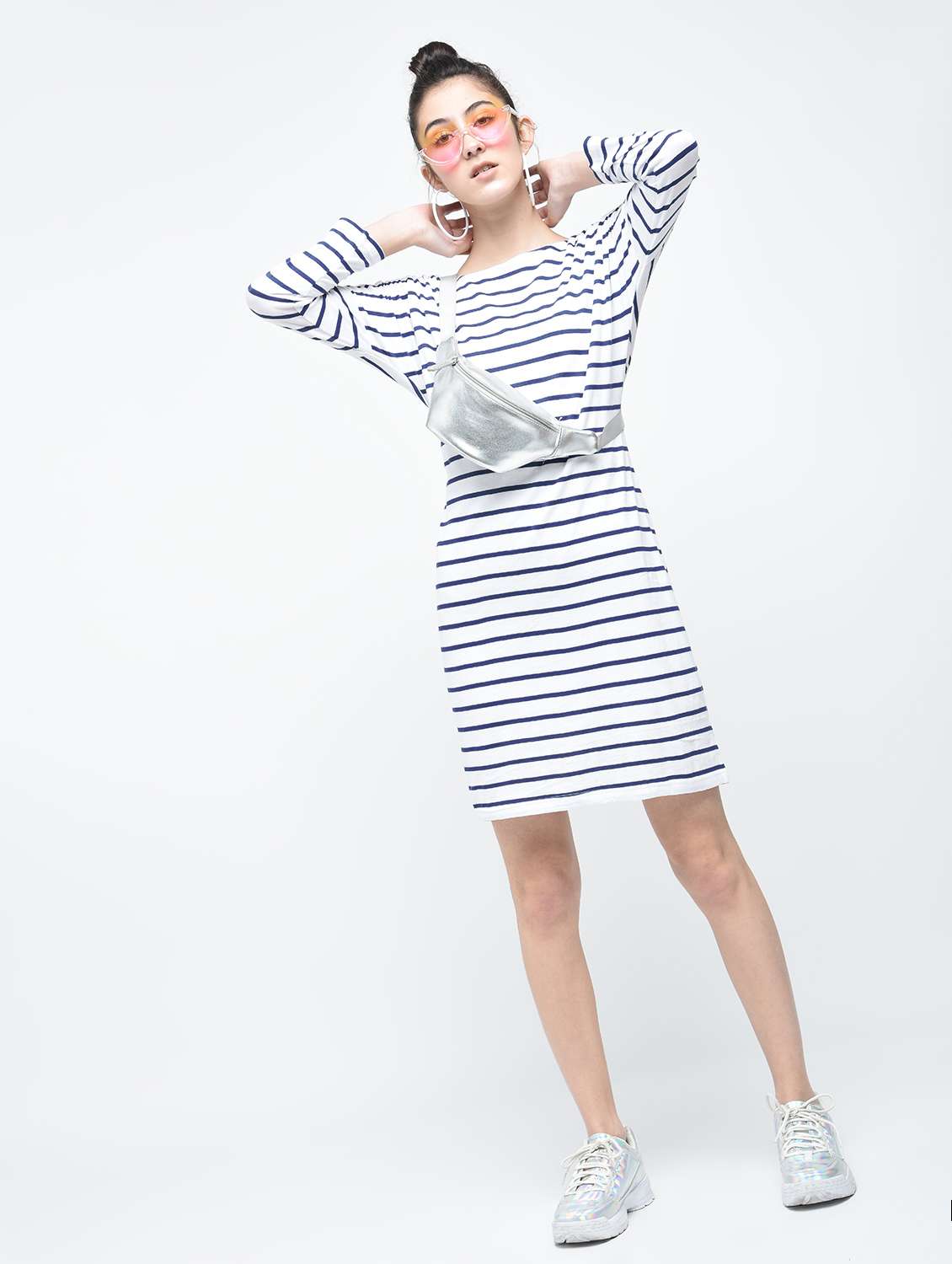 white striped cotton shift dress