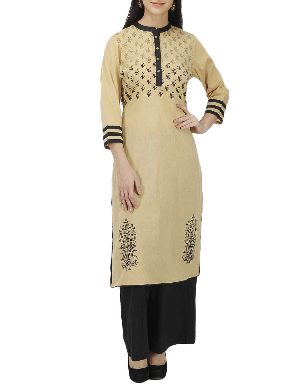 beige cotton straight kurta