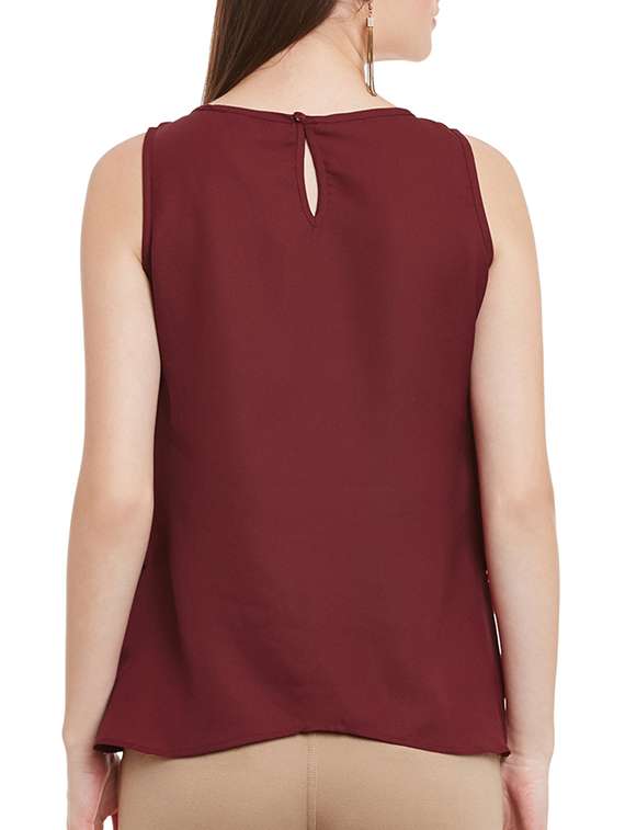 maroon embellished georgette layered top - 12113507 - Standard Image - 2