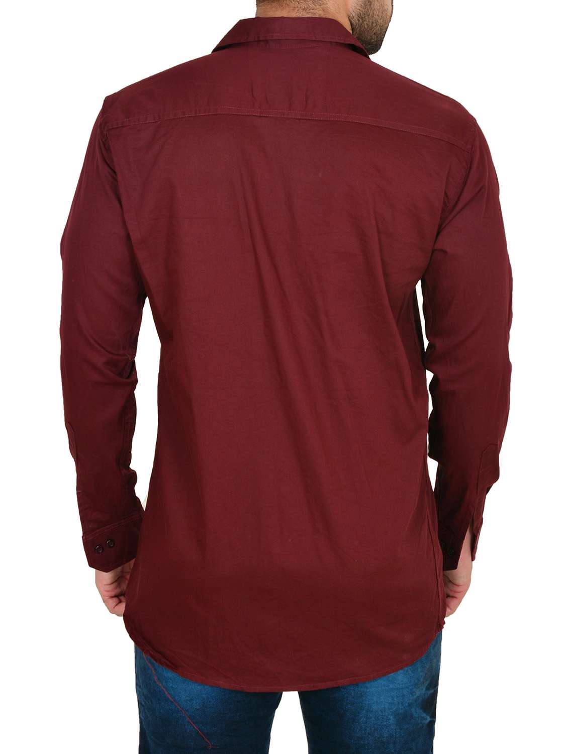 solid maroon cotton casual shirt - 12115361 - Standard Image - 2