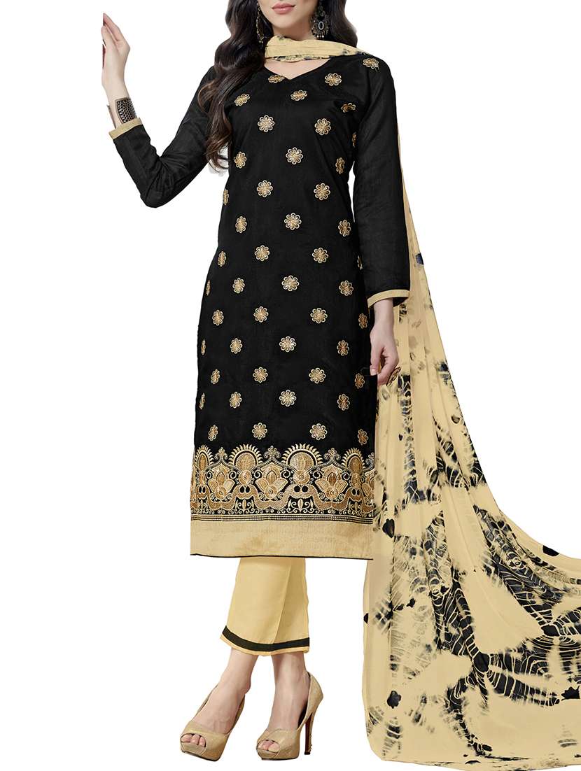 black cotton blend churidaar suits unstitched suit