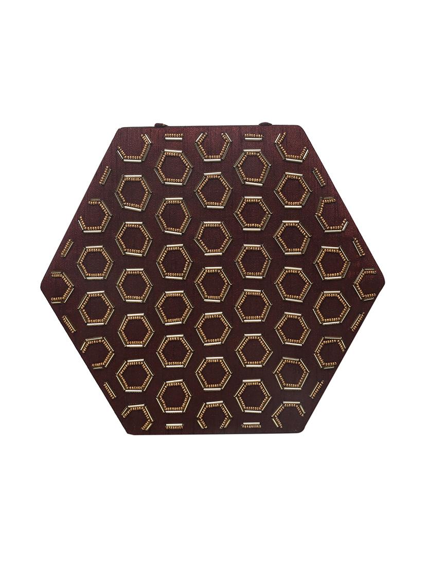 brown beads embellished hexagonal box clutch - 12123052 -  Zoom Image - 0
