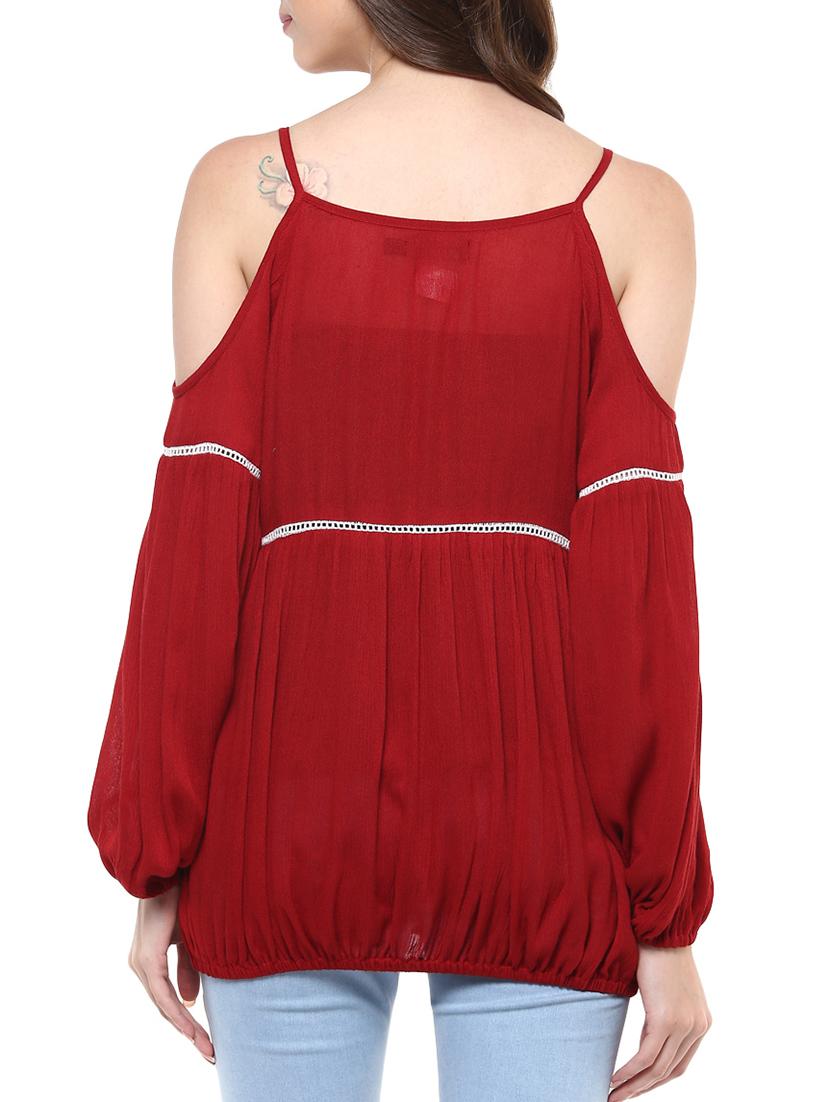 red embroidered rayon regular top - 12124173 - Standard Image - 2