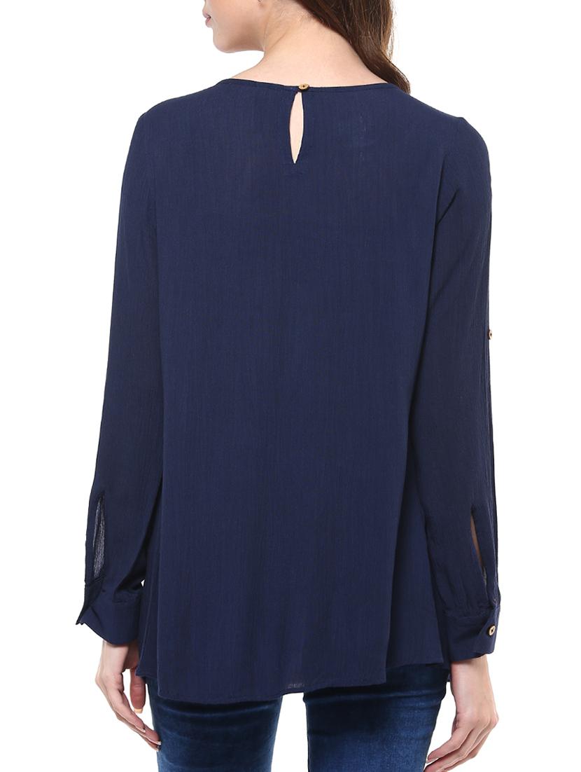navy blue embroidered rayon top - 12124175 - Standard Image - 2