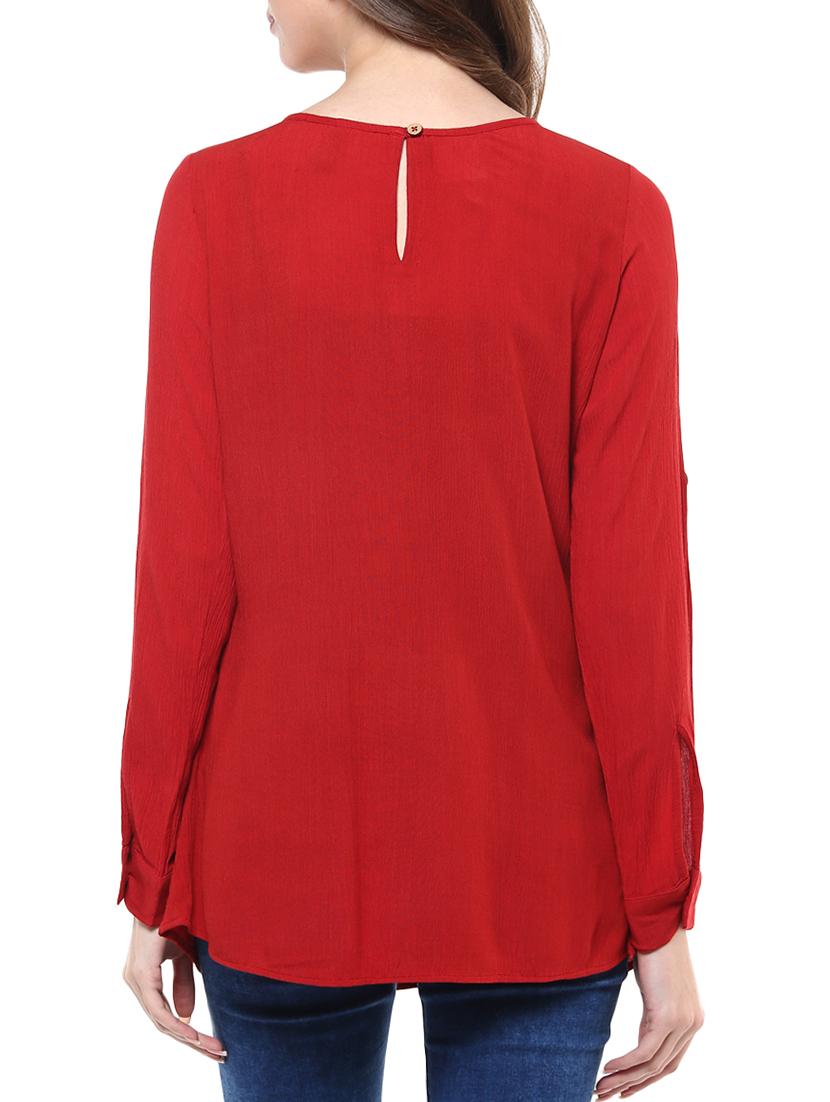 red embroidered rayon regular top - 12124176 - Standard Image - 2