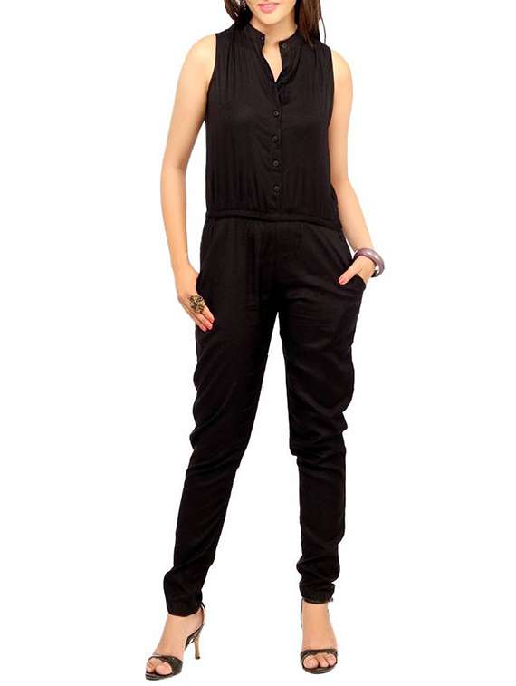 mandarin neck sleeveless jumpsuit