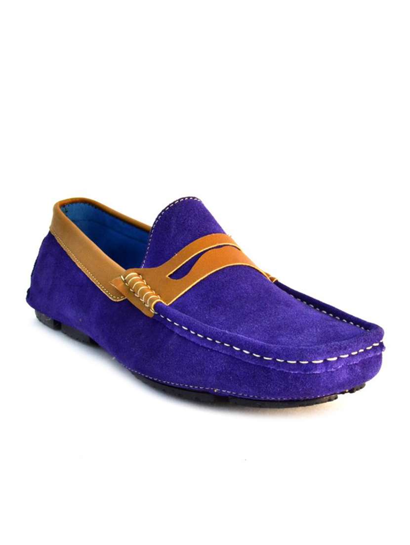 blue suede slip on loafers
