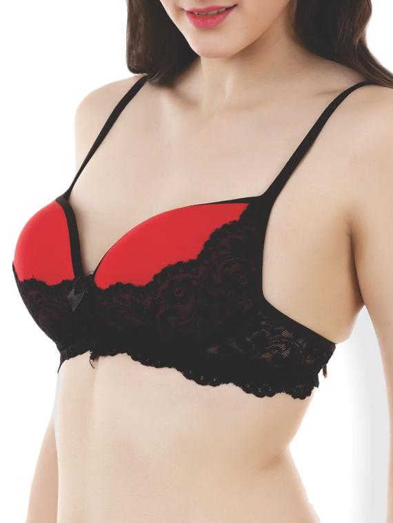 red cotton laced balconette bra - 12126755 - Standard Image - 2
