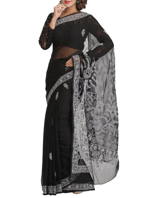 women's embroidered saree with blouse - 12128338 - Standard Image - 0