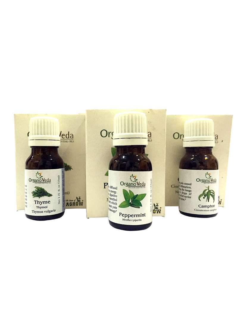 organoveda thyme+ peppermint+ camphor essential oils (15 ml each)