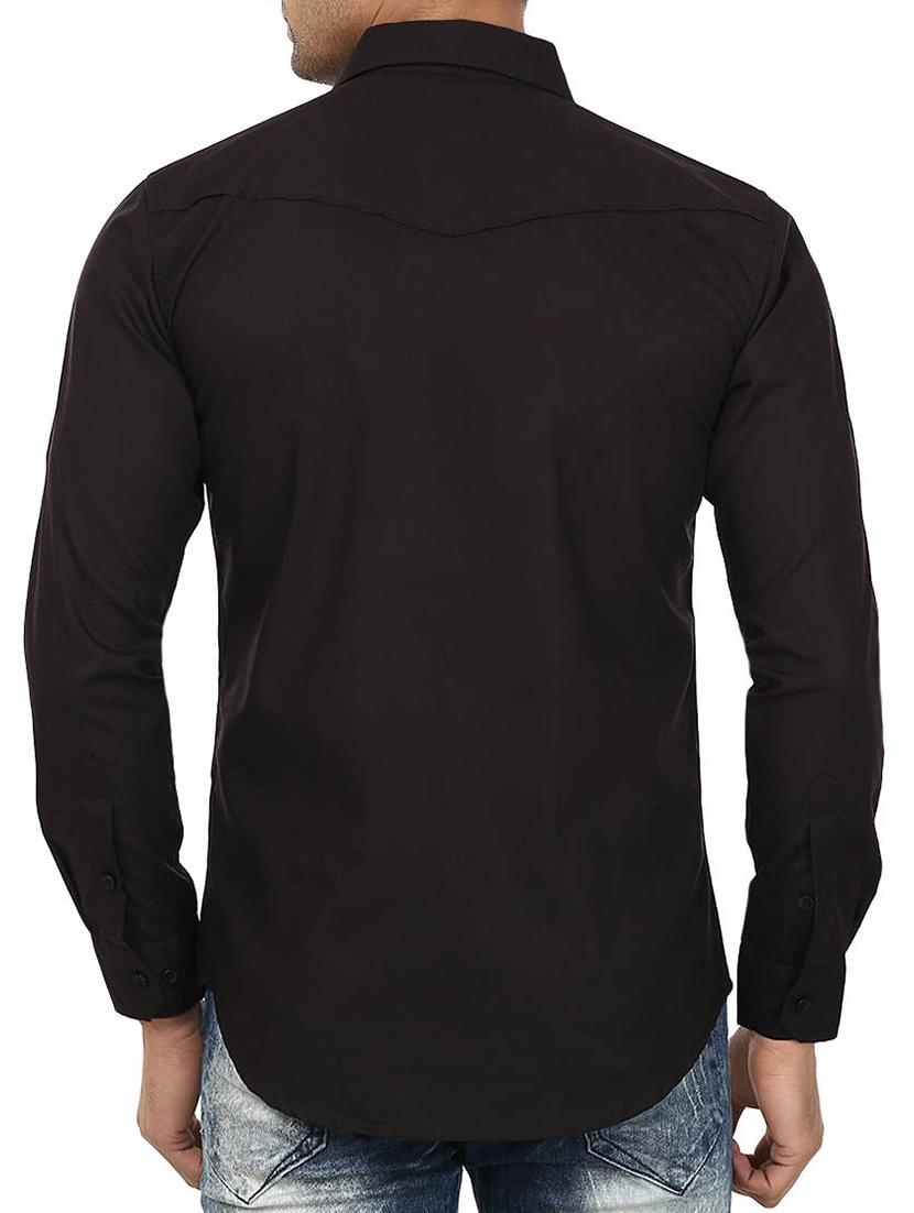 solid black cotton casual shirt - 12145031 - Standard Image - 2