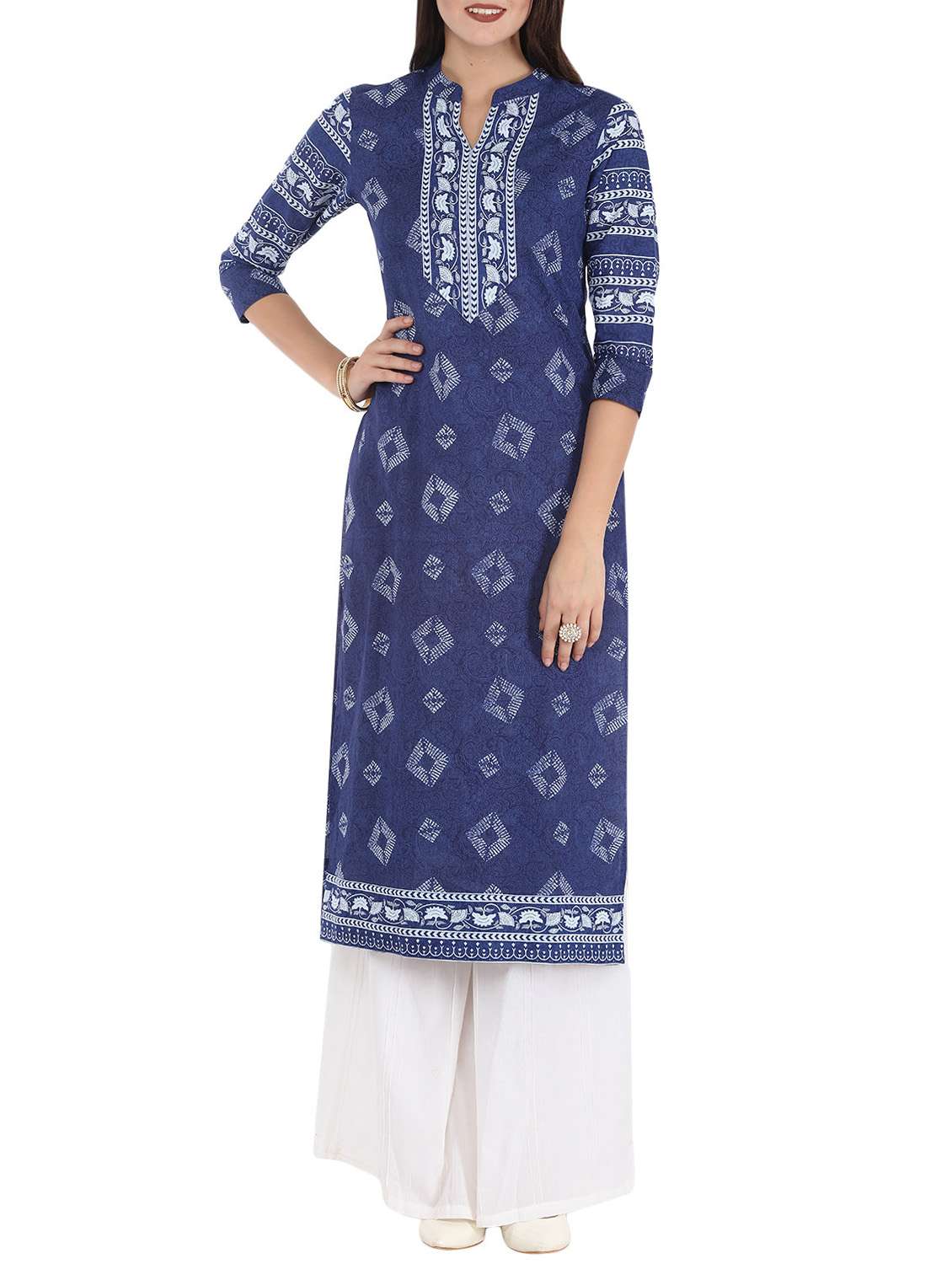 indigo cotton straight kurta