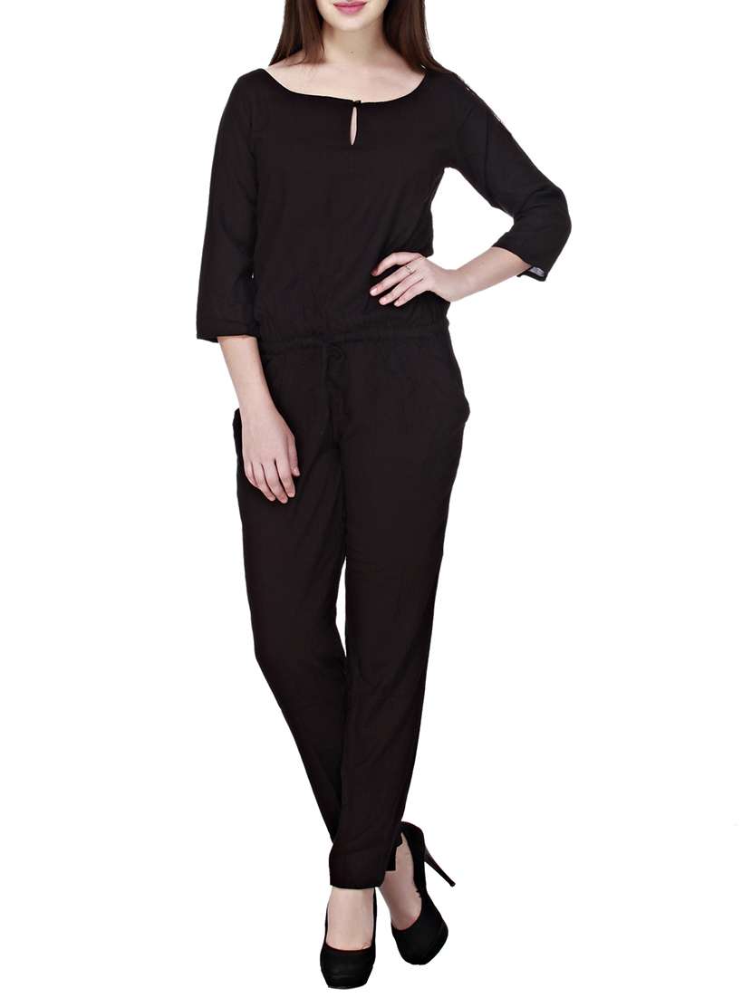 key hole neckline drawstring jumpsuit