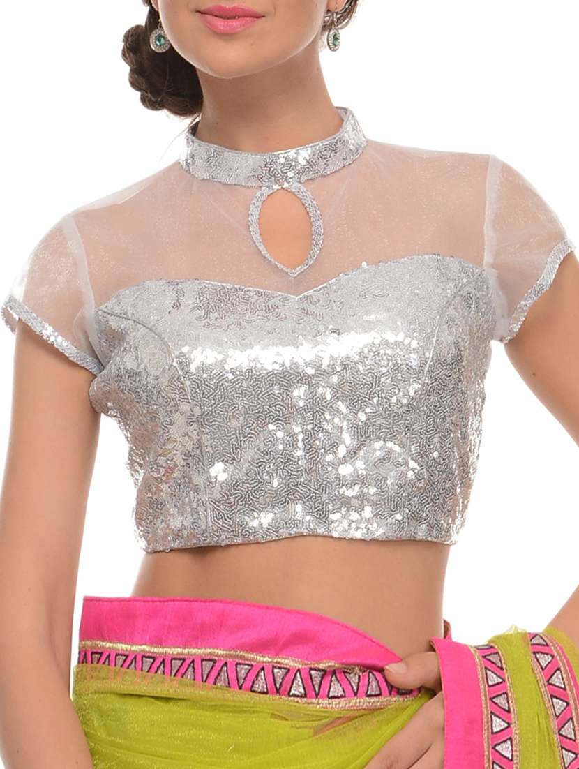 Silver georgette sequined blouse
